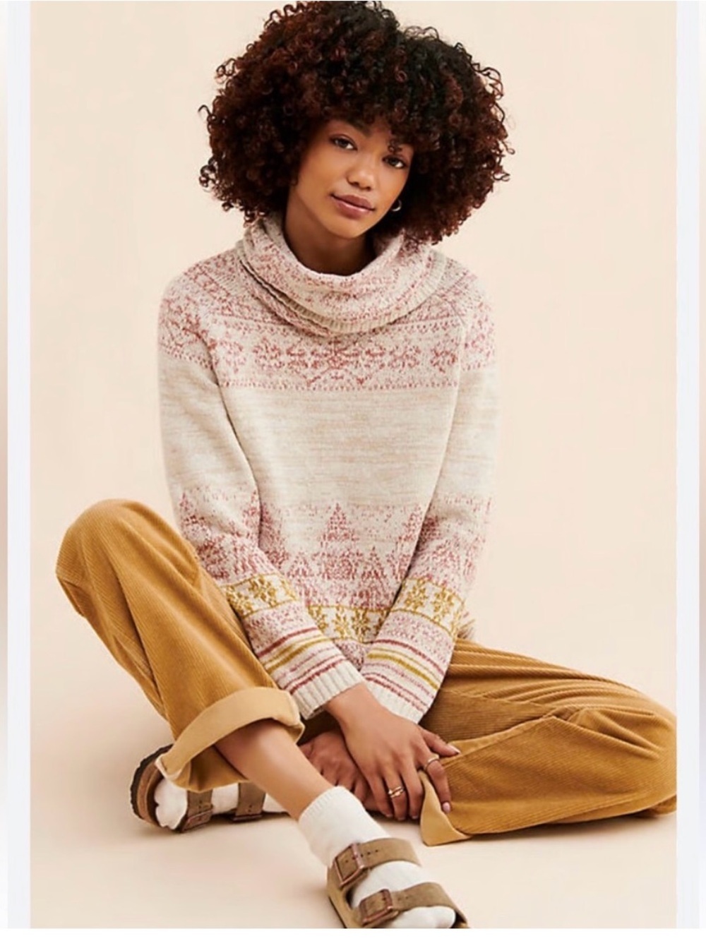 Anthropologie Pilcro Cowl Neck Sweater Fair Isle Oversize Boho Cottage Hygge XL
